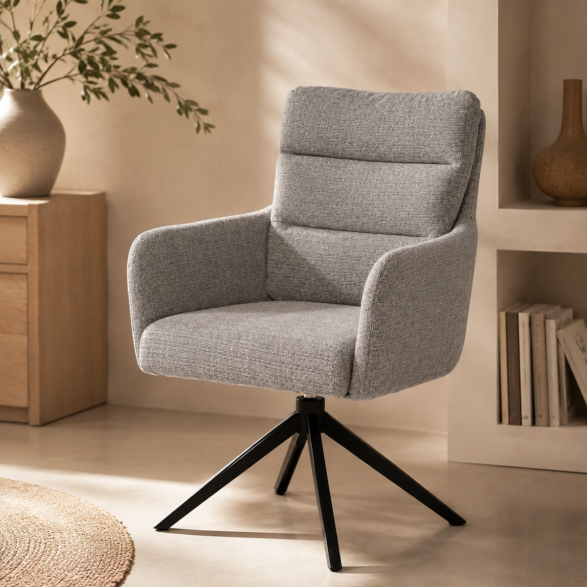 Silla de comedor tapizada, pata metálica