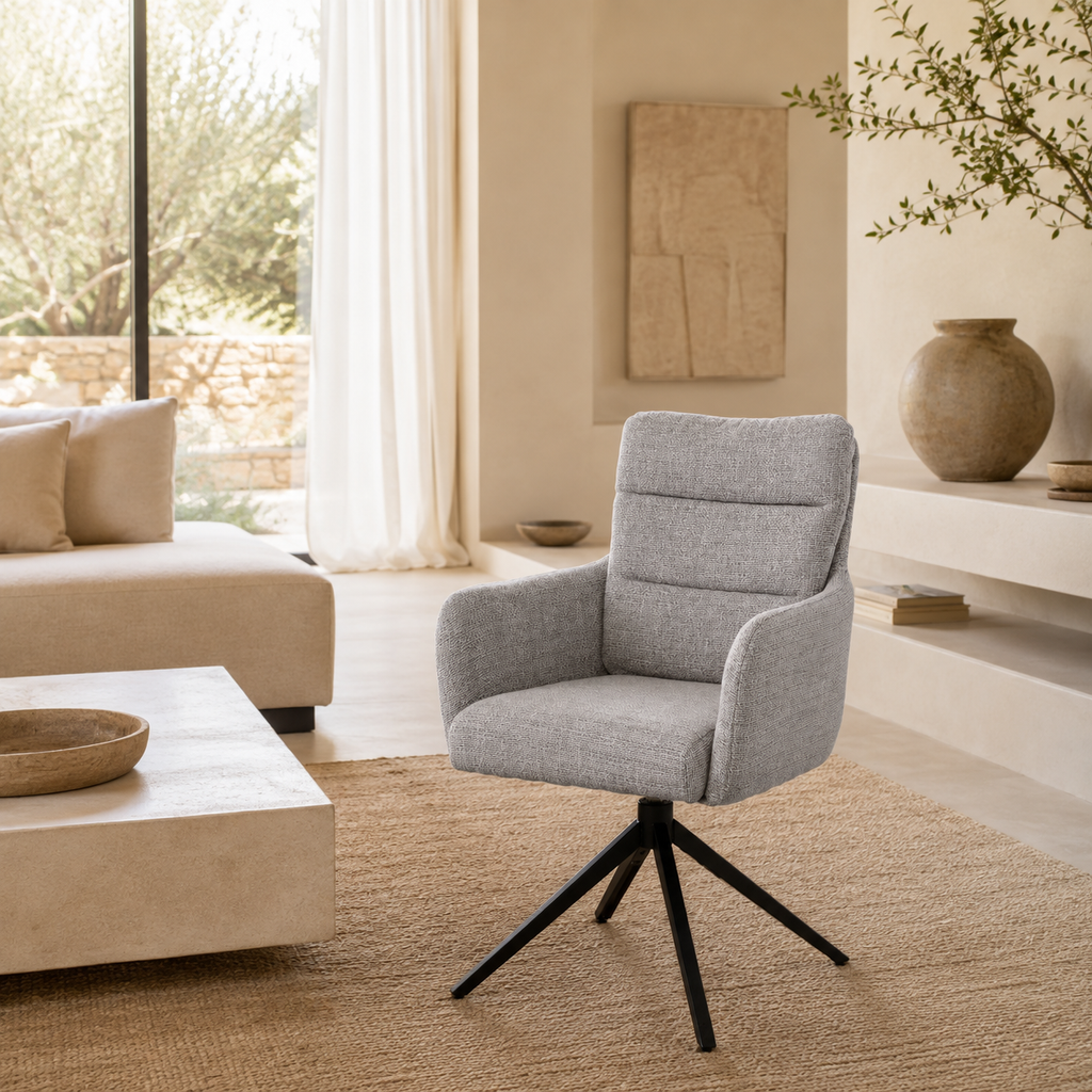Silla de comedor tapizada, pata metálica