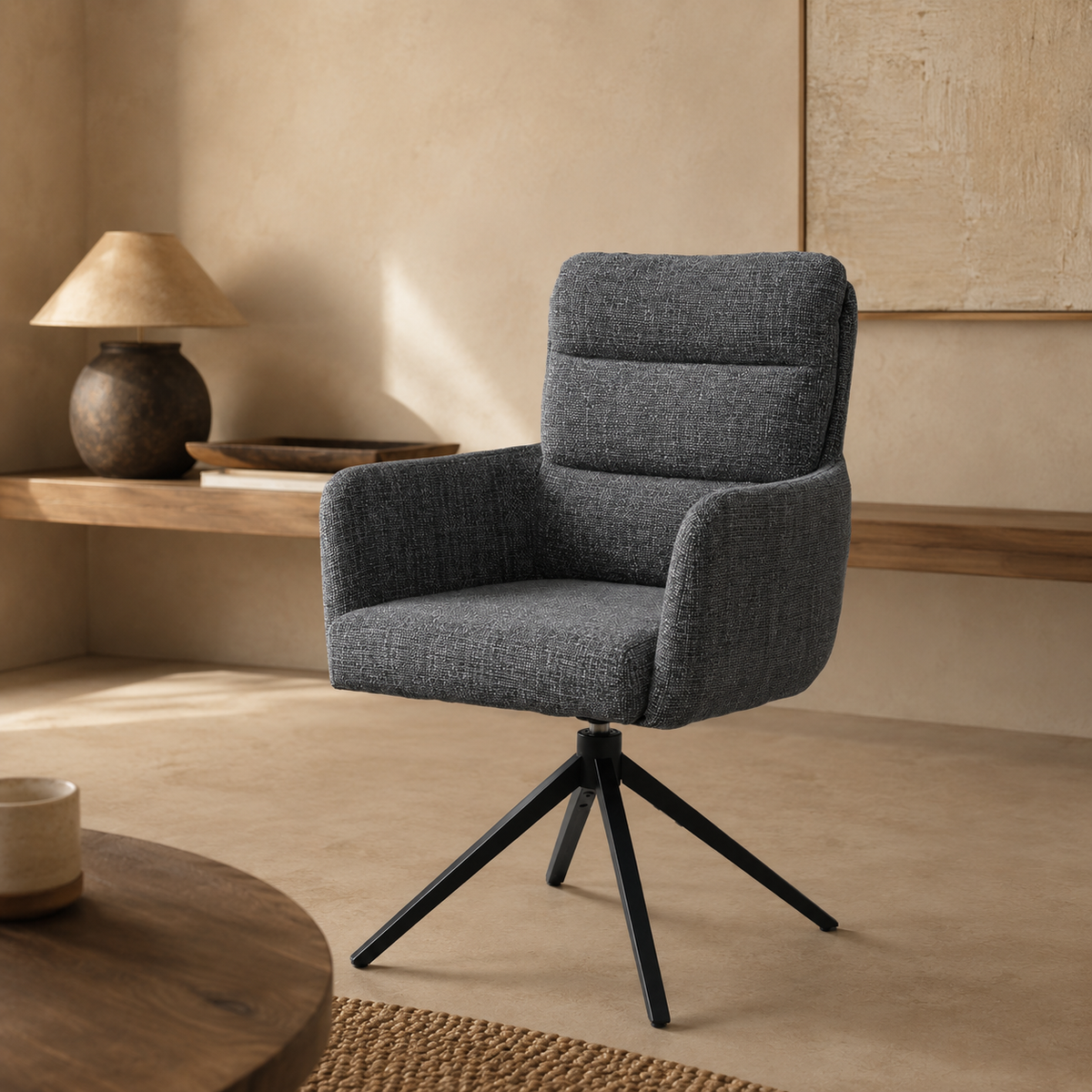 Silla de comedor tapizada, pata metálica