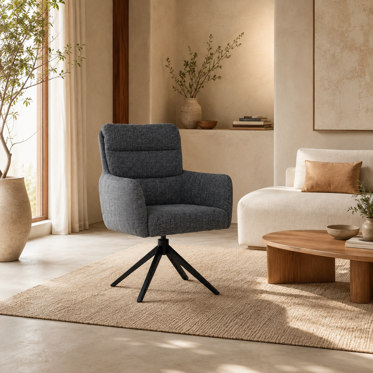 Silla de comedor tapizada, pata metálica