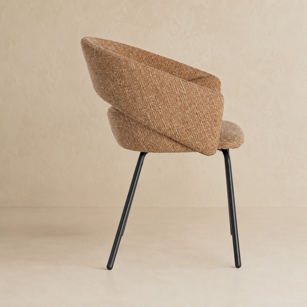 Upholstered dining chair with armrests, metal legs