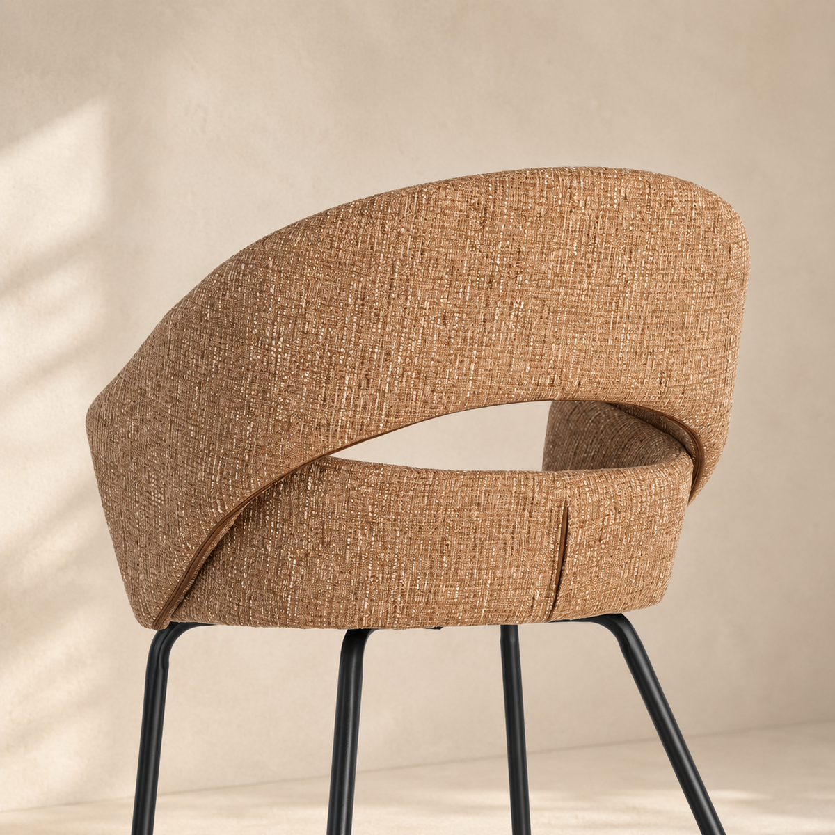Upholstered dining chair with armrests, metal legs