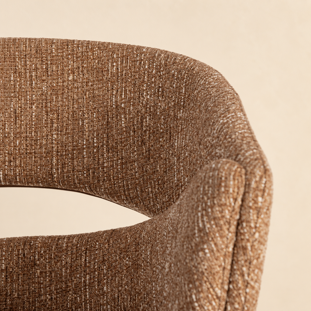 Upholstered dining chair with armrests, metal legs