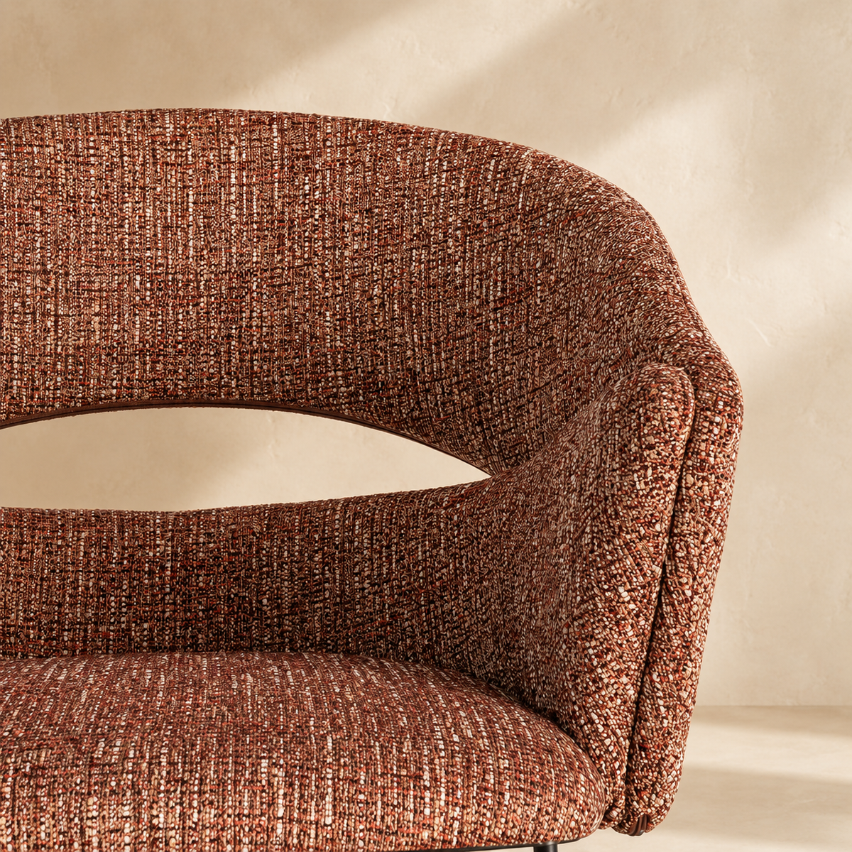 Upholstered dining chair with armrests, metal legs