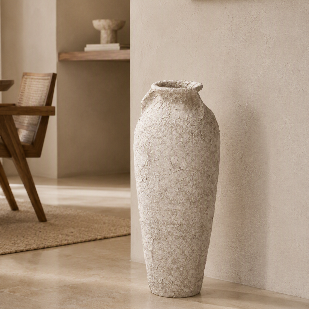 Jarrón Cauri, blanco, cerámica, 80 cm de alto