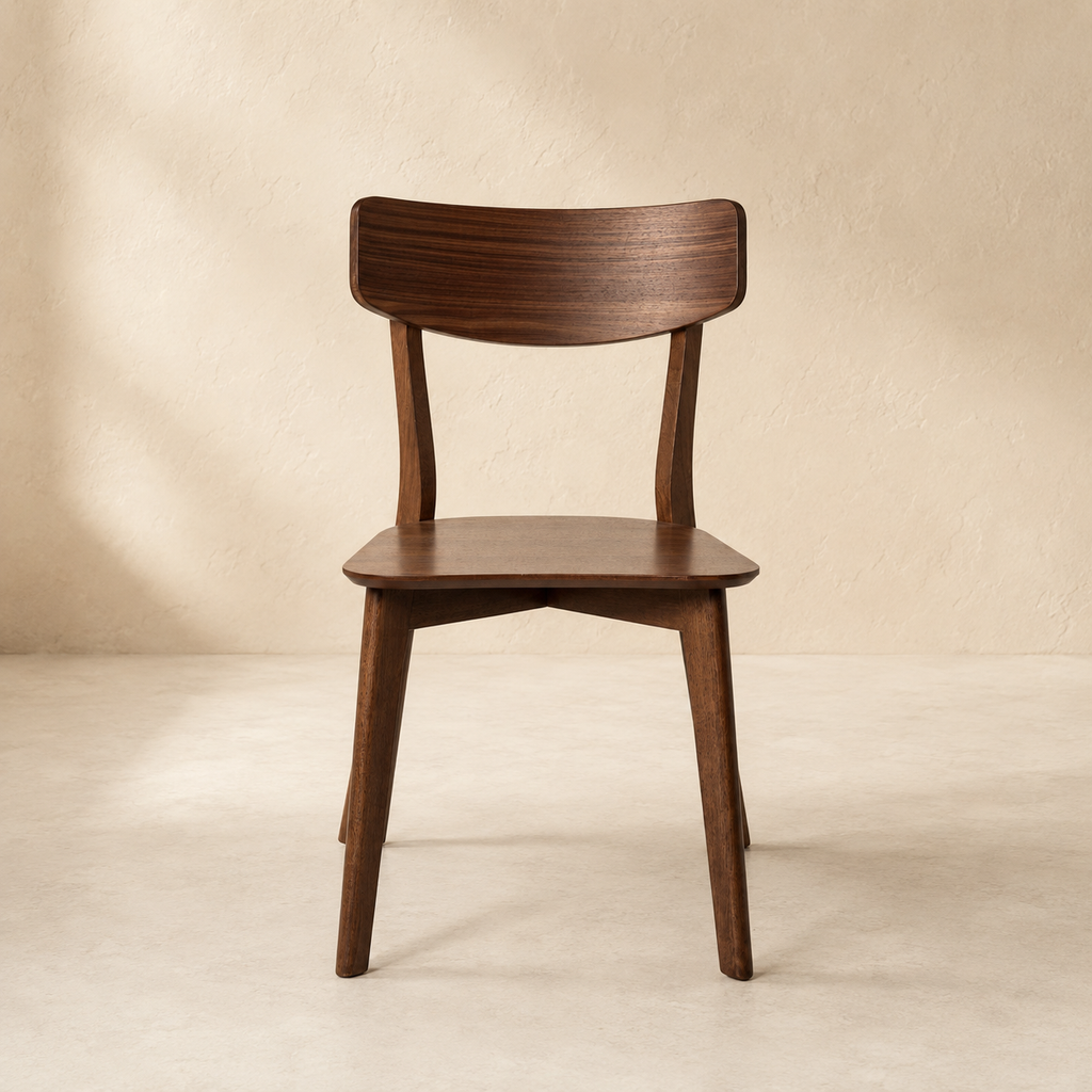 Silla de comedor de madera, acabado nogal