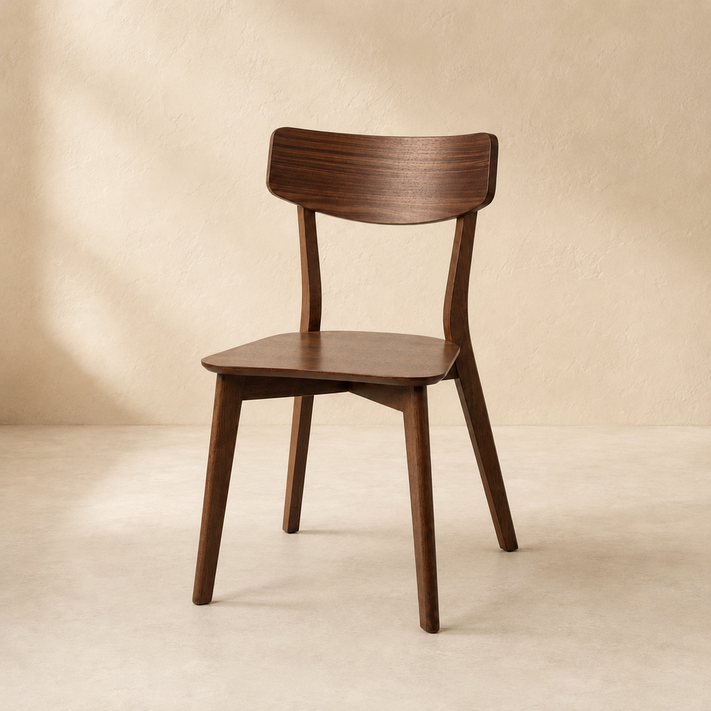 Silla de comedor de madera, acabado nogal