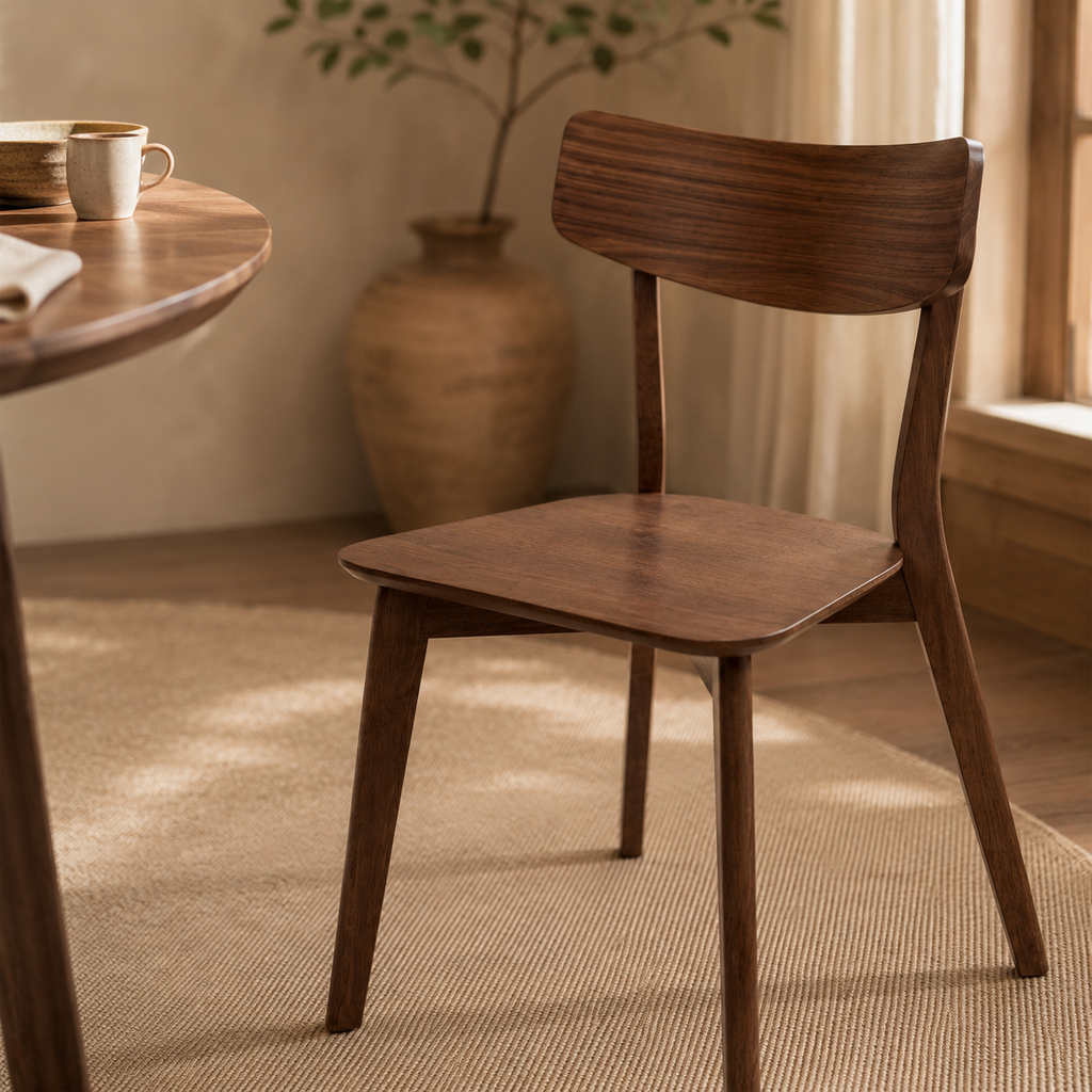 Silla de comedor de madera, acabado nogal