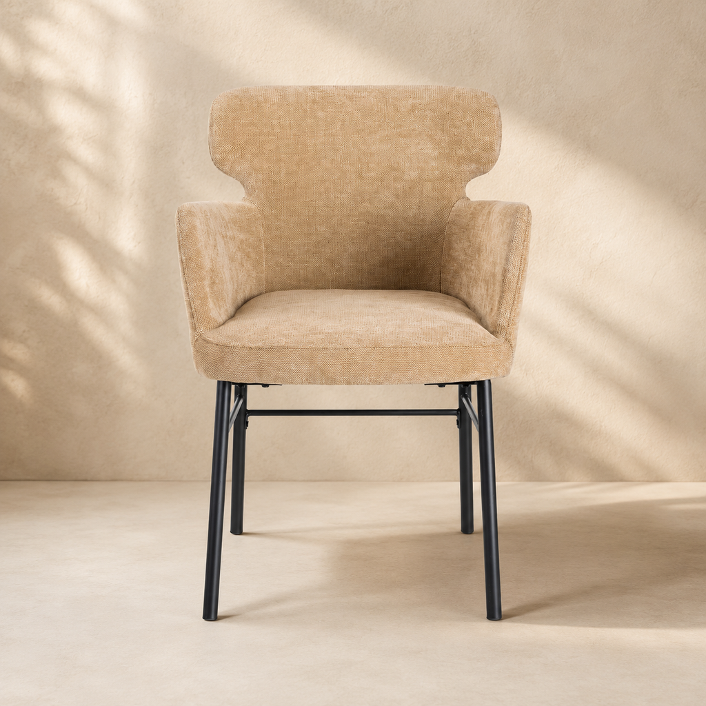 Silla de comedor tapizada, pata metálica