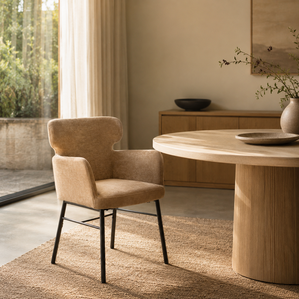 Silla de comedor tapizada, pata metálica