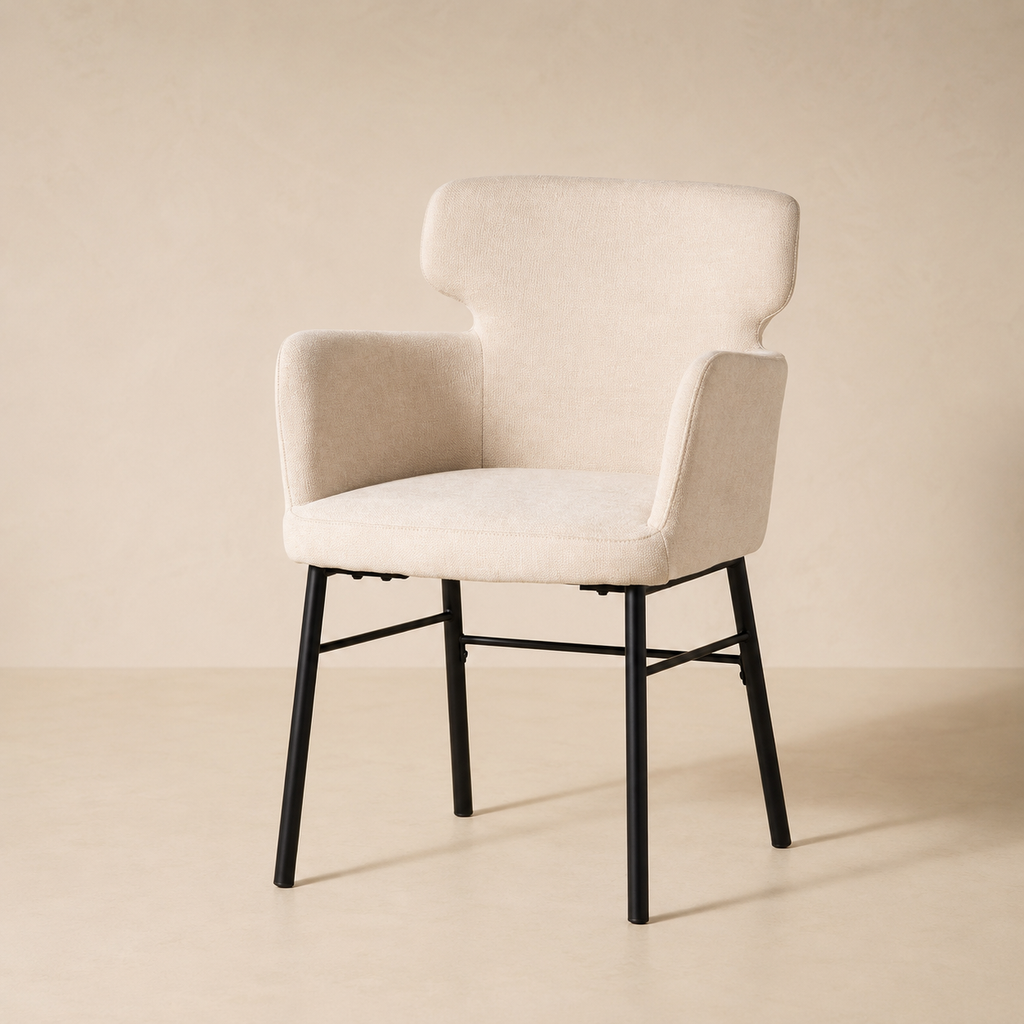 Silla de comedor tapizada, pata metálica