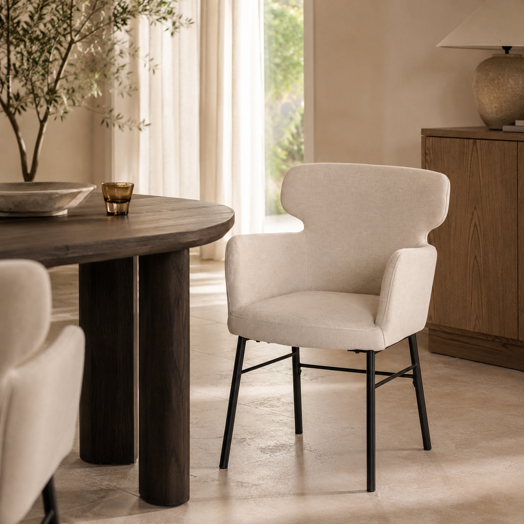 Silla de comedor tapizada, pata metálica