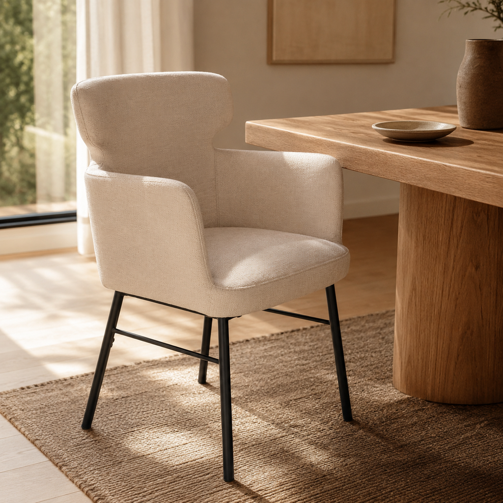 Silla de comedor tapizada, pata metálica
