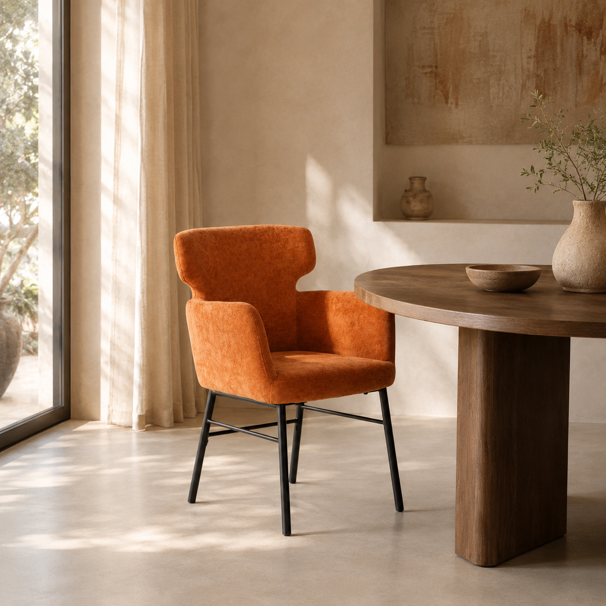 Silla de comedor tapizada, pata metálica