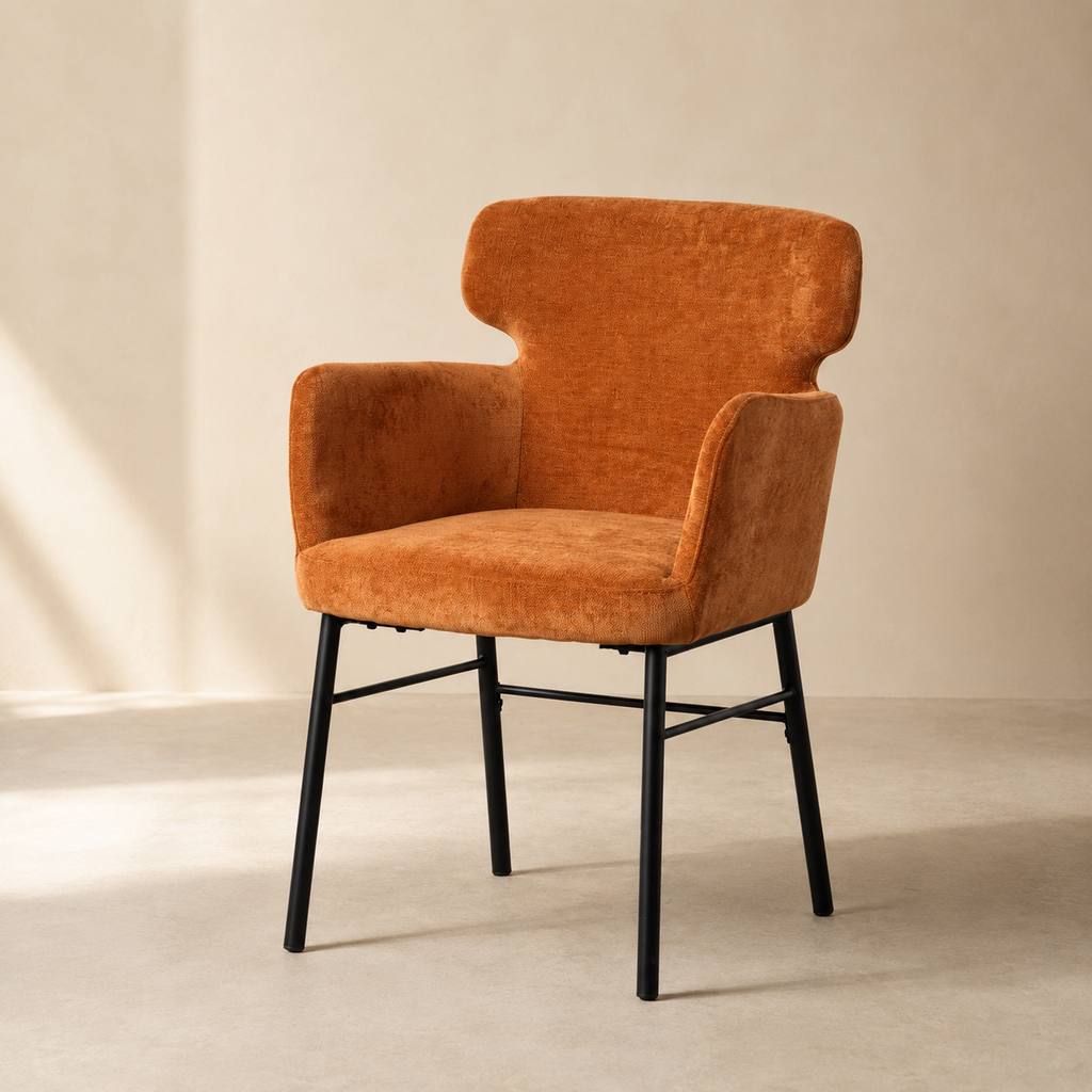 Silla de comedor tapizada, pata metálica