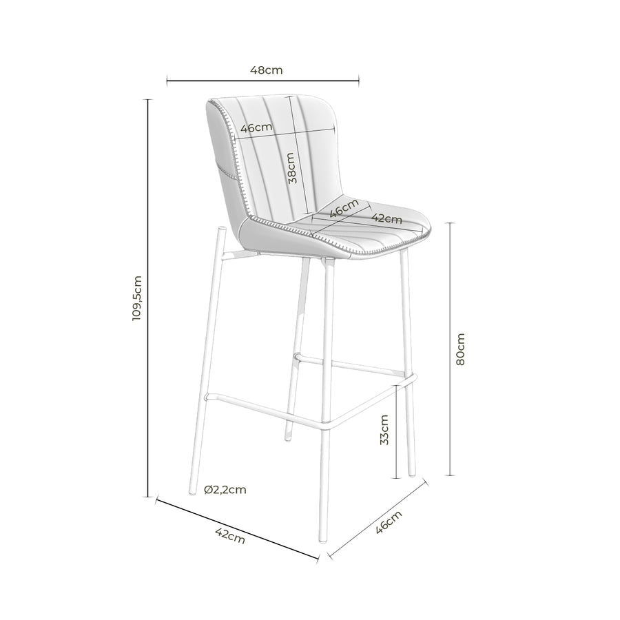 Taburete Liara, tapizado en polipiel, patas de metal, asiento 80 cm