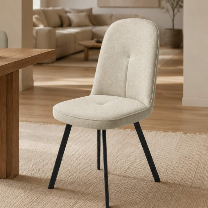 Silla de comedor tapizada, pata metálica