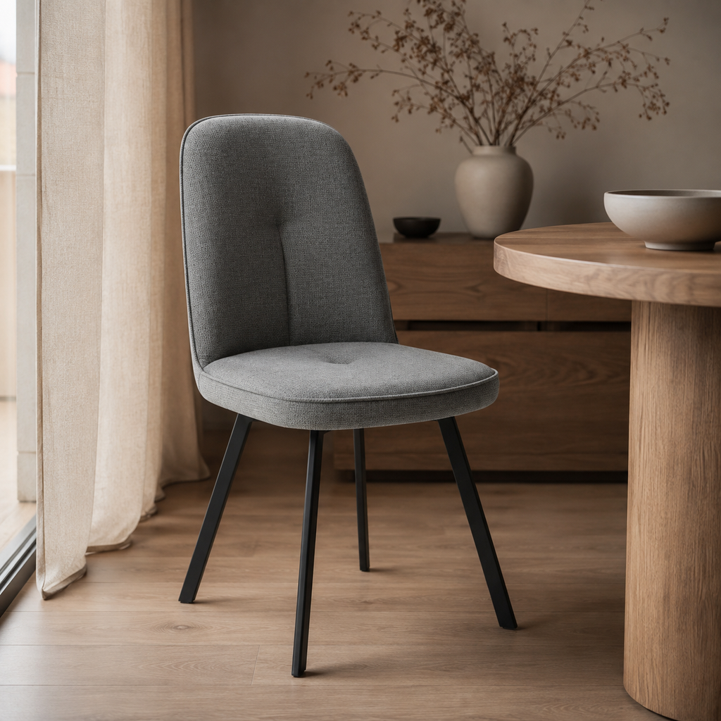 Silla de comedor tapizada, pata metálica