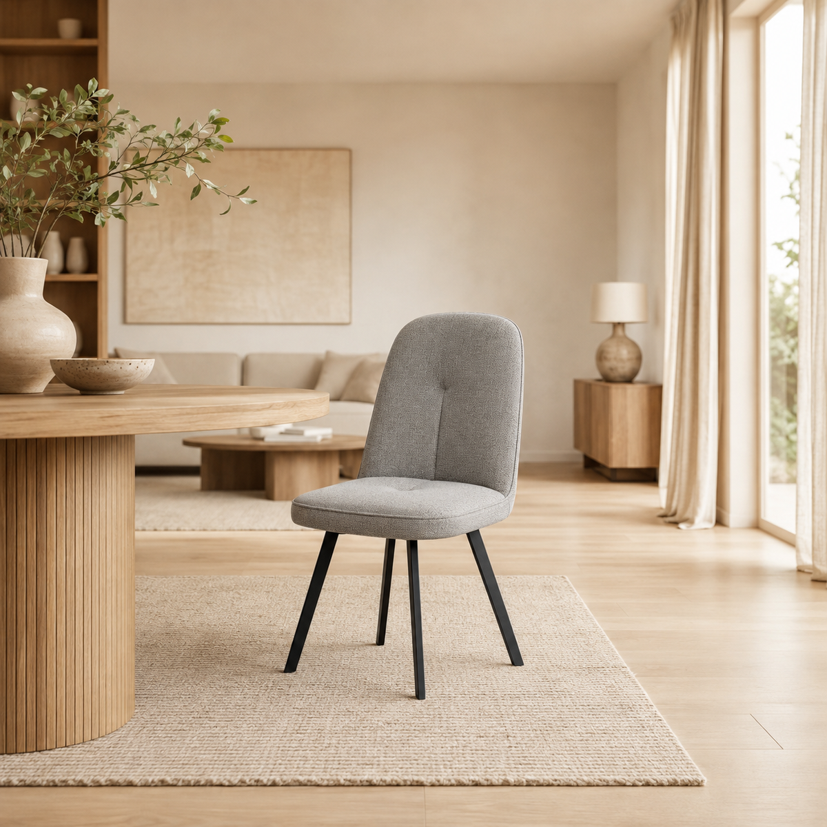 Silla de comedor tapizada, pata metálica