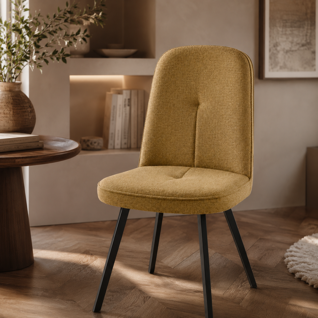 Silla de comedor tapizada, pata metálica