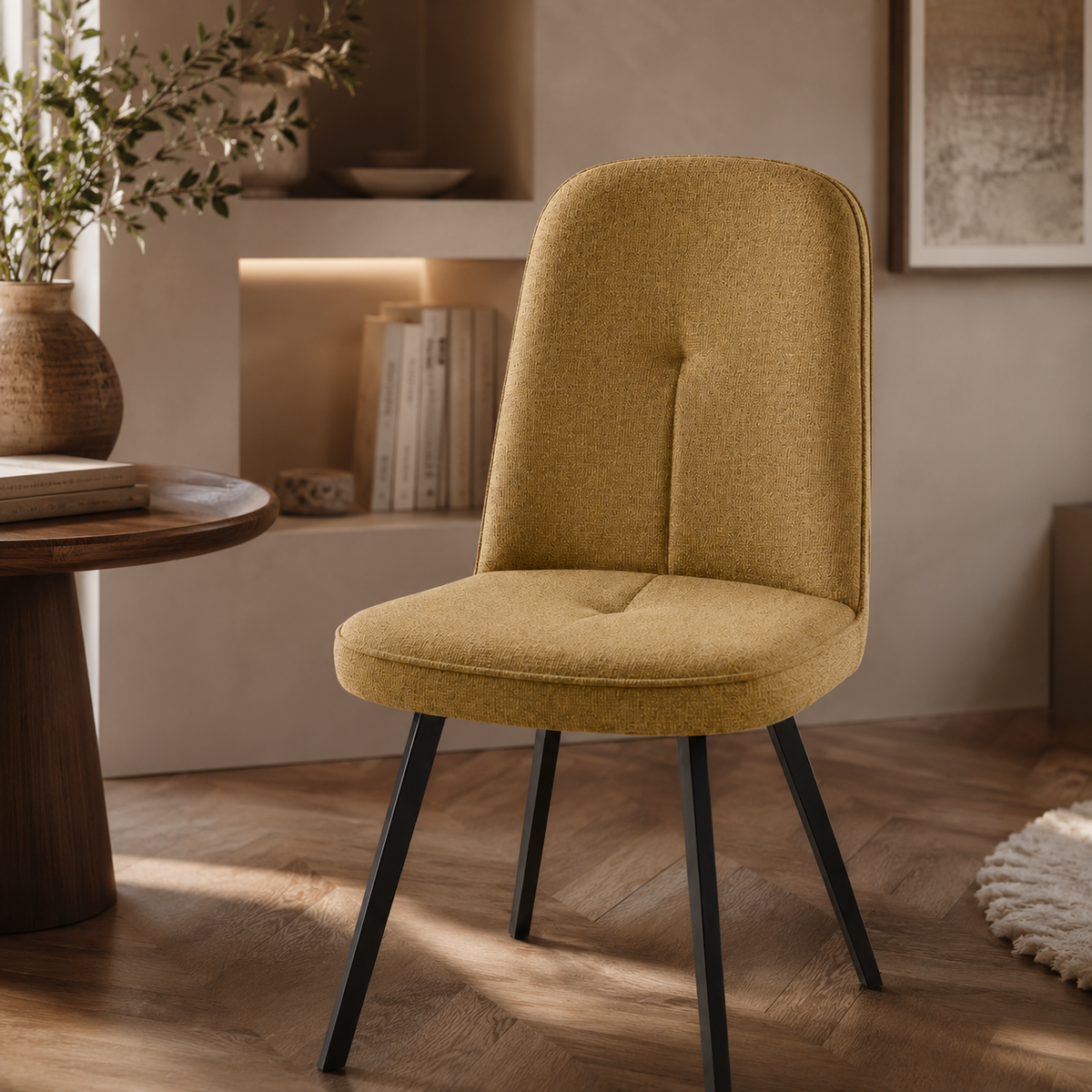 Silla de comedor tapizada, pata metálica