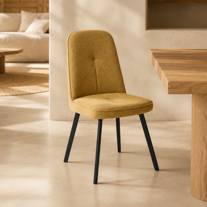 Silla de comedor tapizada, pata metálica