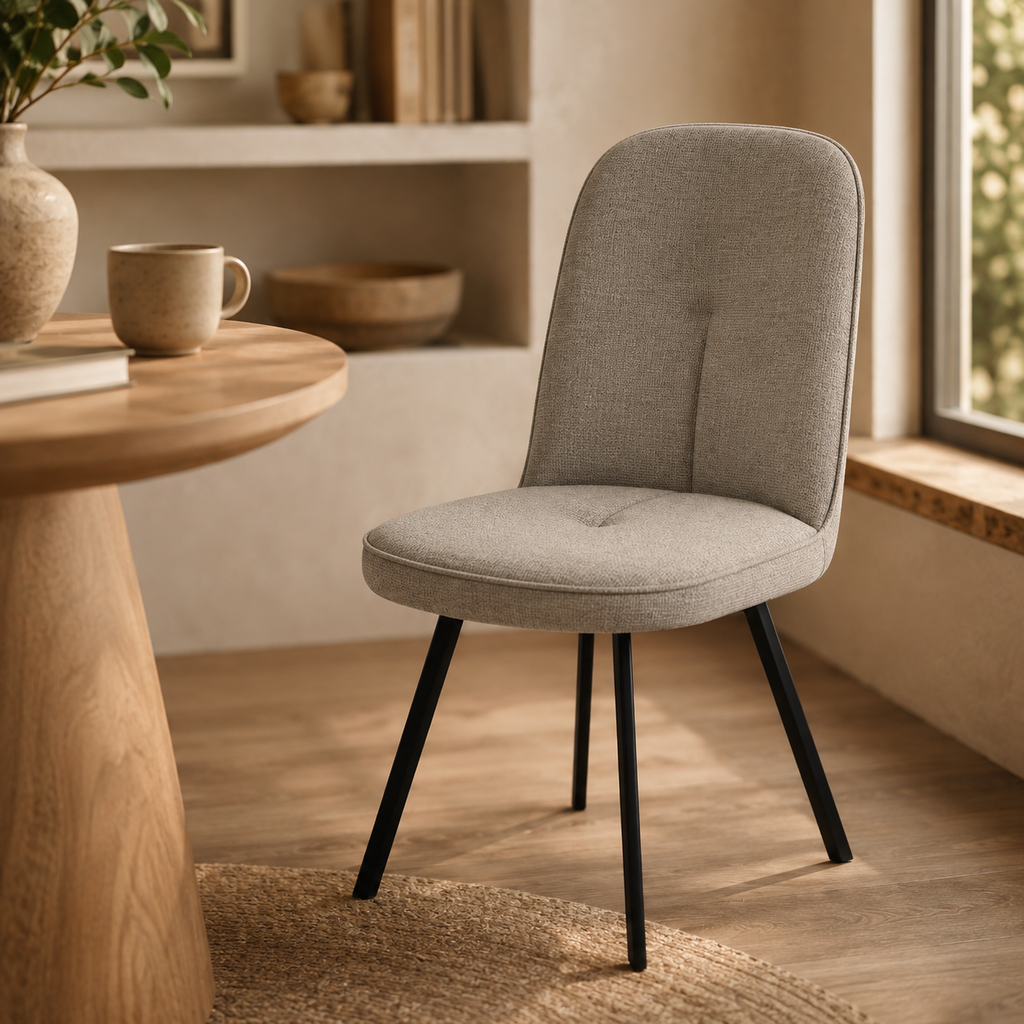 Silla de comedor tapizada, pata metálica
