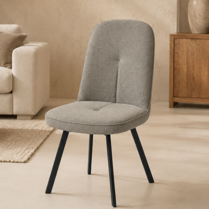 Silla de comedor tapizada, pata metálica