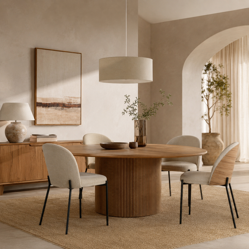 Silla de comedor tapizada, pata metálica