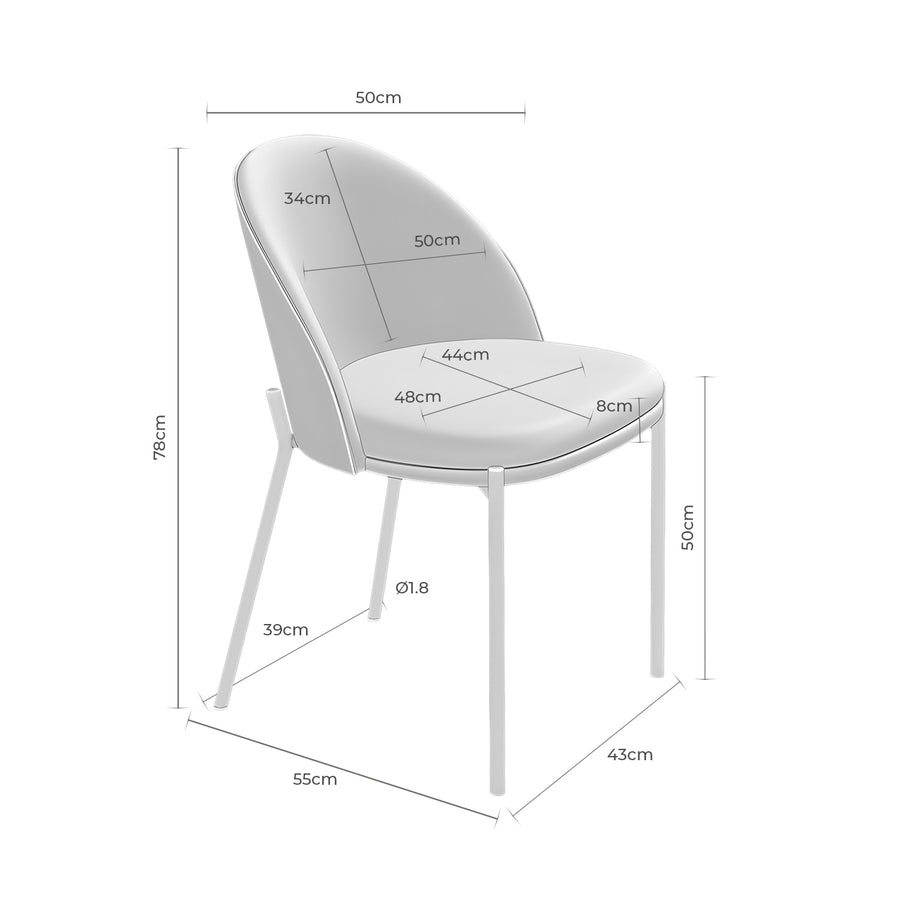 Upholstered dining chair, metal leg