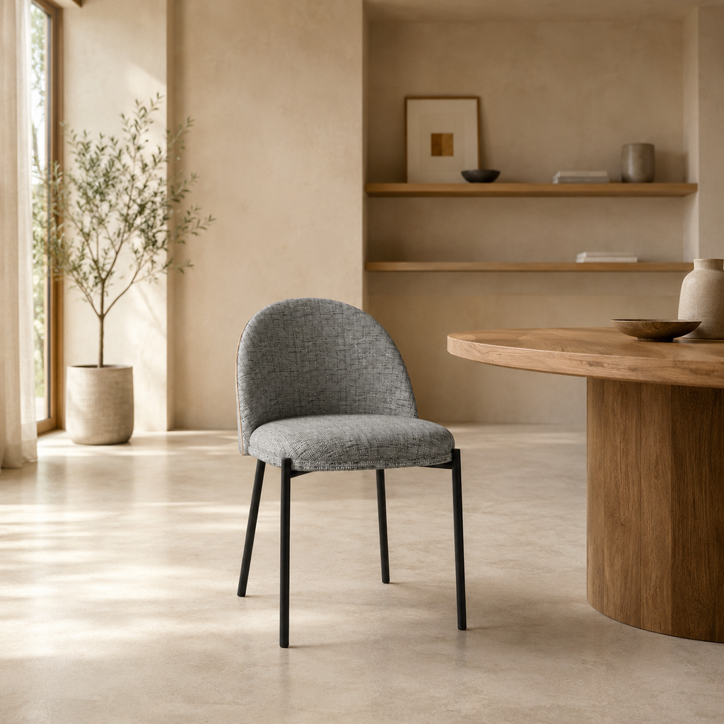 Silla de comedor tapizada, pata metálica