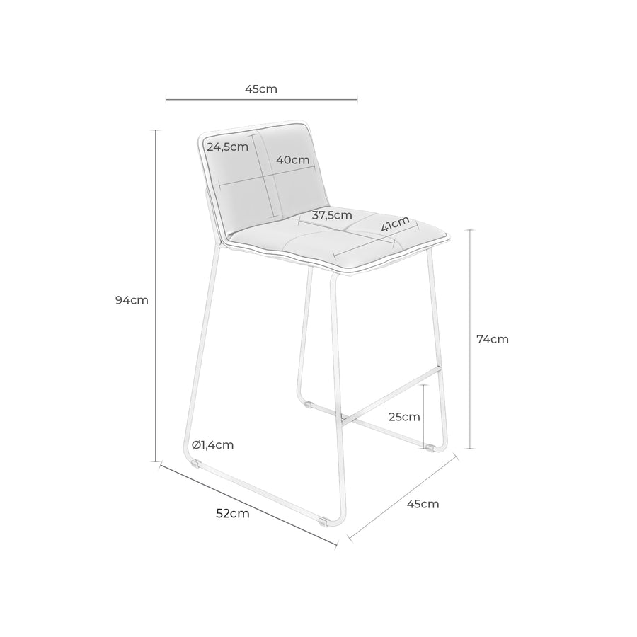 Taburete Marel, tapizado, patas de metal, asiento 78 cm