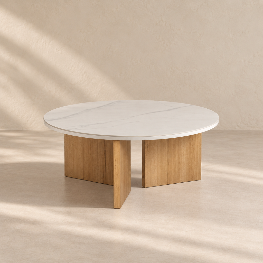 Set of 2 round coffee tables, ceramic top, 80 cm