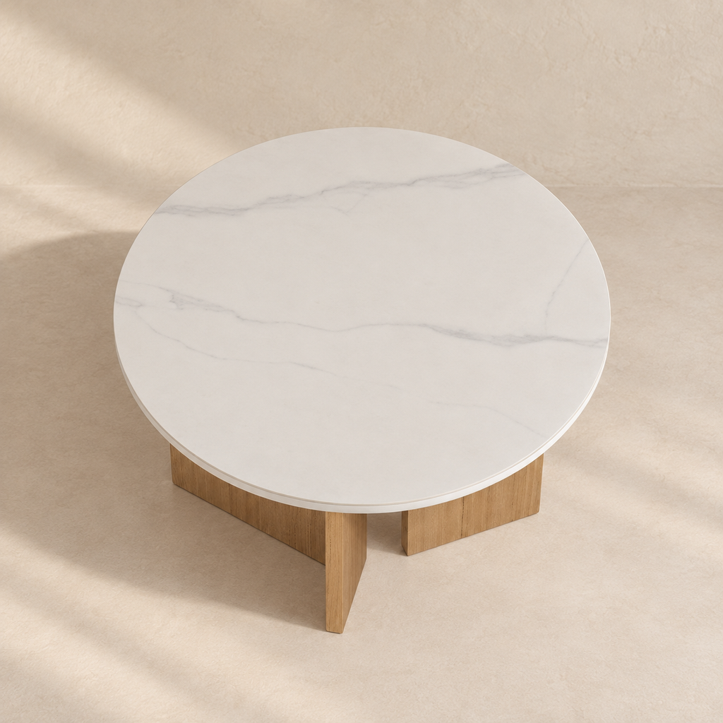 Set of 2 round coffee tables, ceramic top, 80 cm