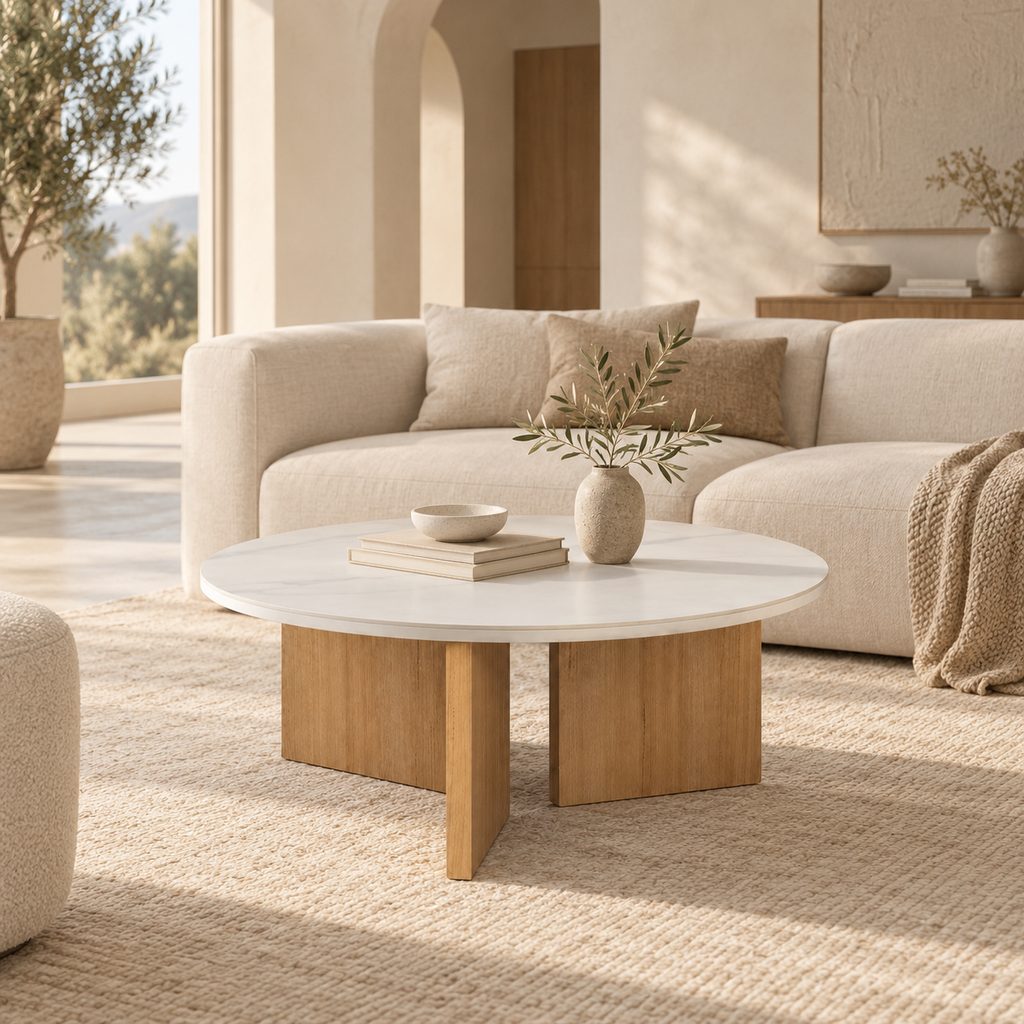 Set of 2 round coffee tables, ceramic top, 80 cm