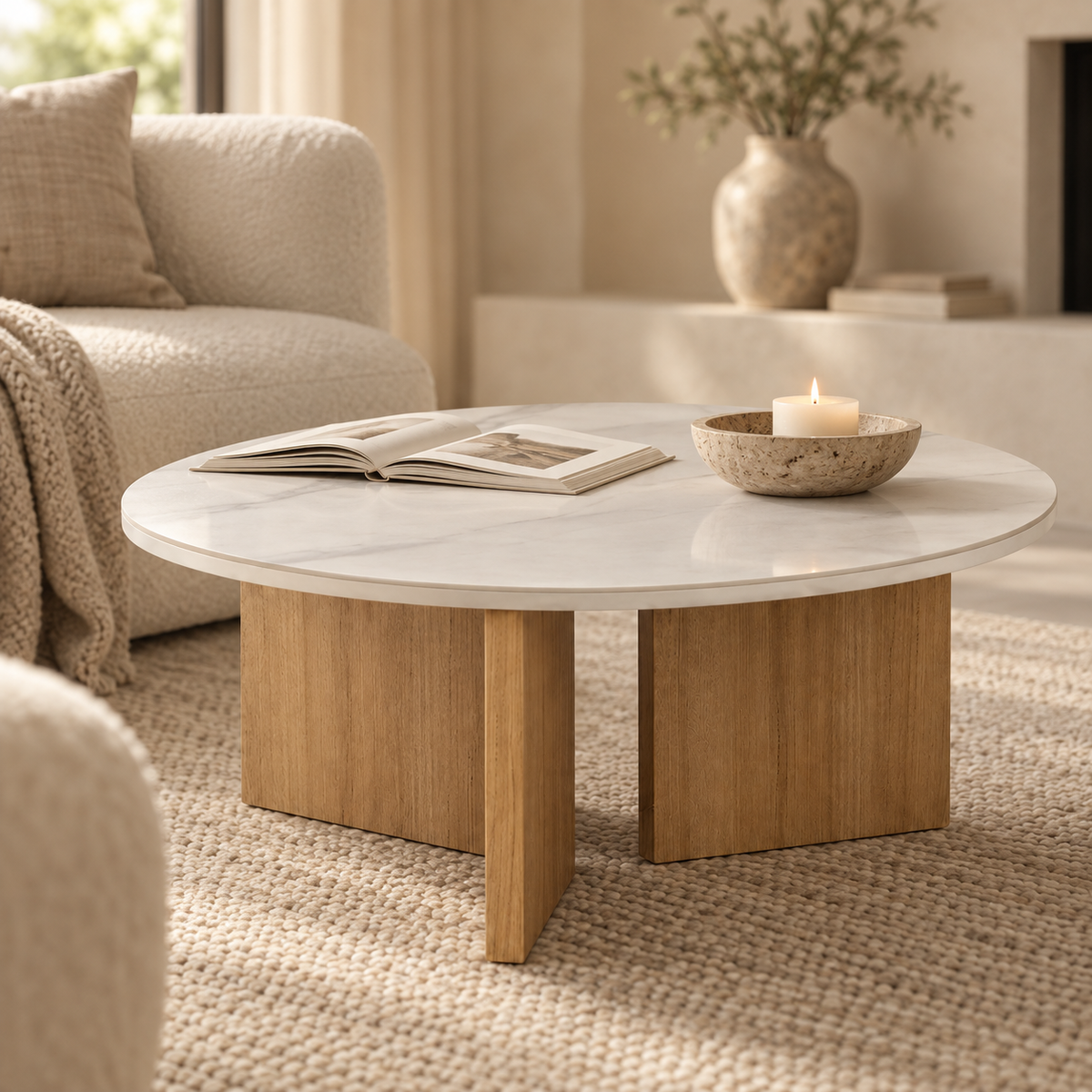 Set of 2 round coffee tables, ceramic top, 80 cm