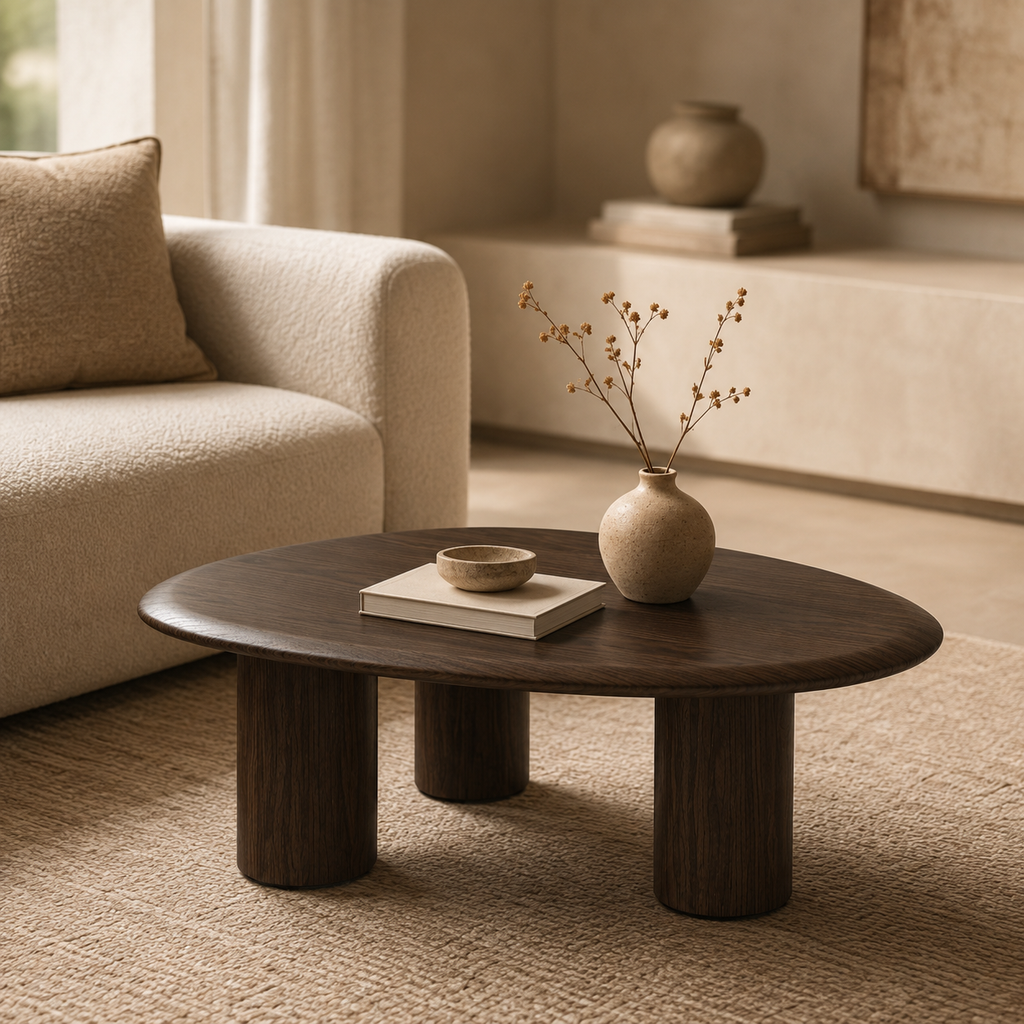 Mesa de centro ovalada de madera, 102 cm