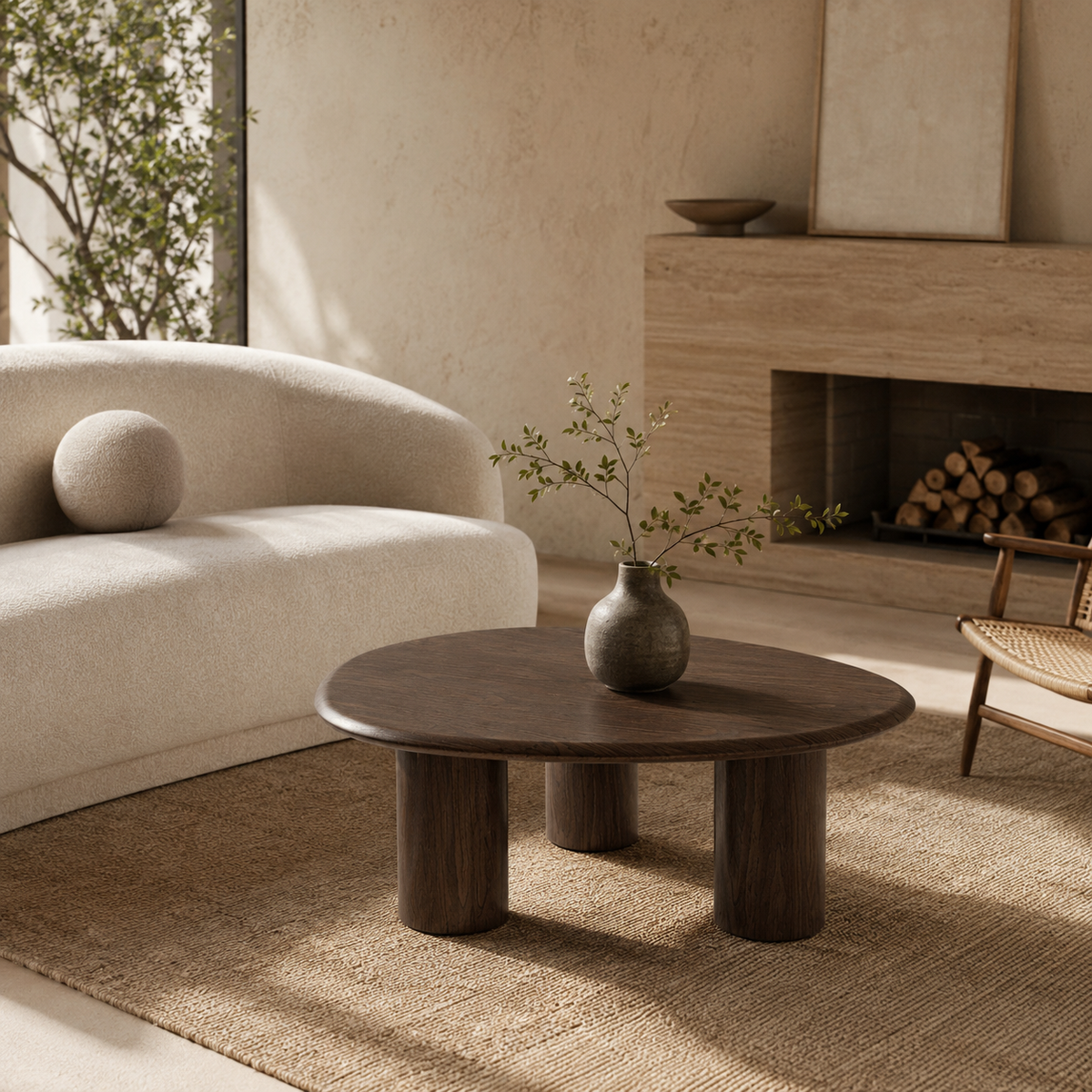 Mesa de centro ovalada de madera, 102 cm