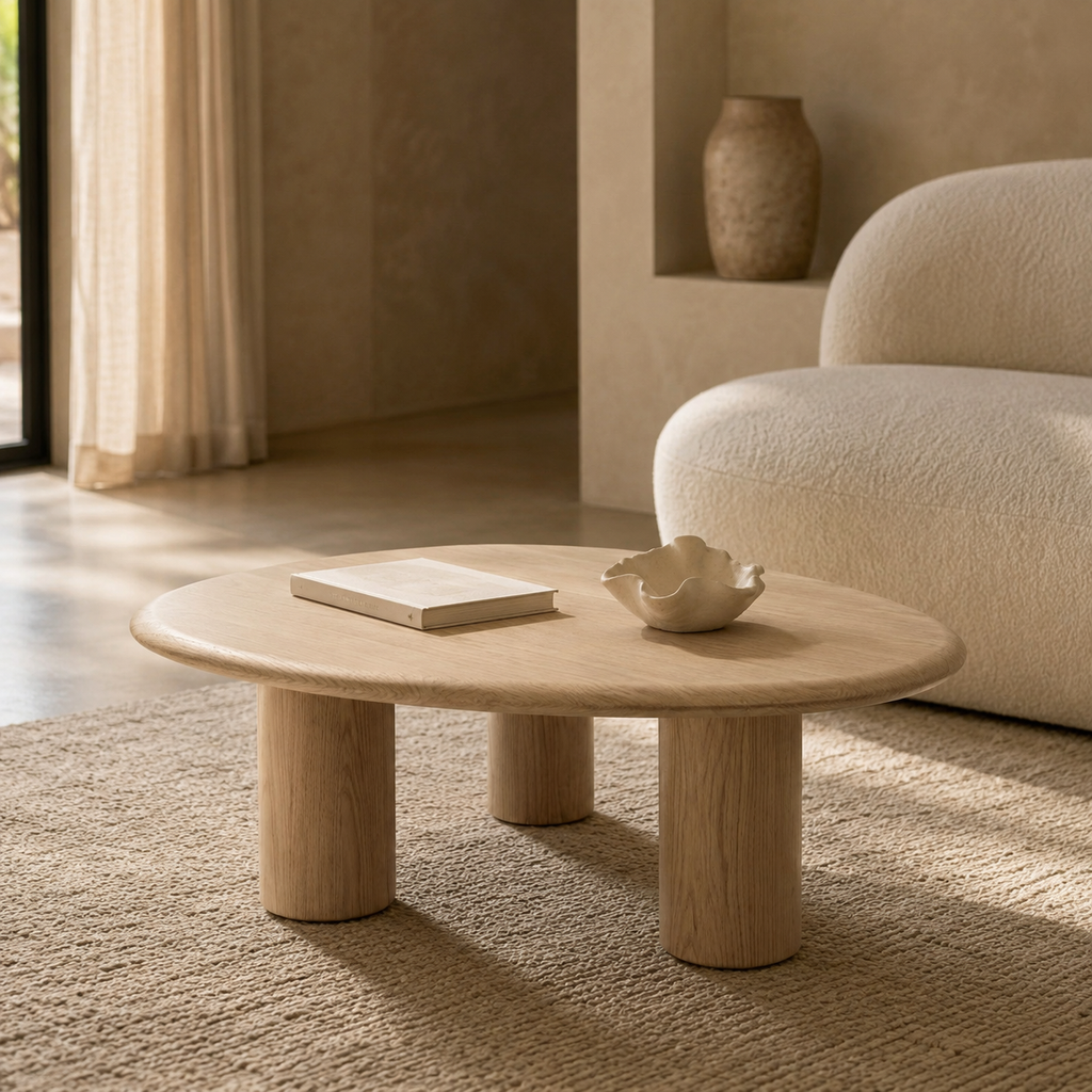 Mesa de centro ovalada de madera, 102 cm