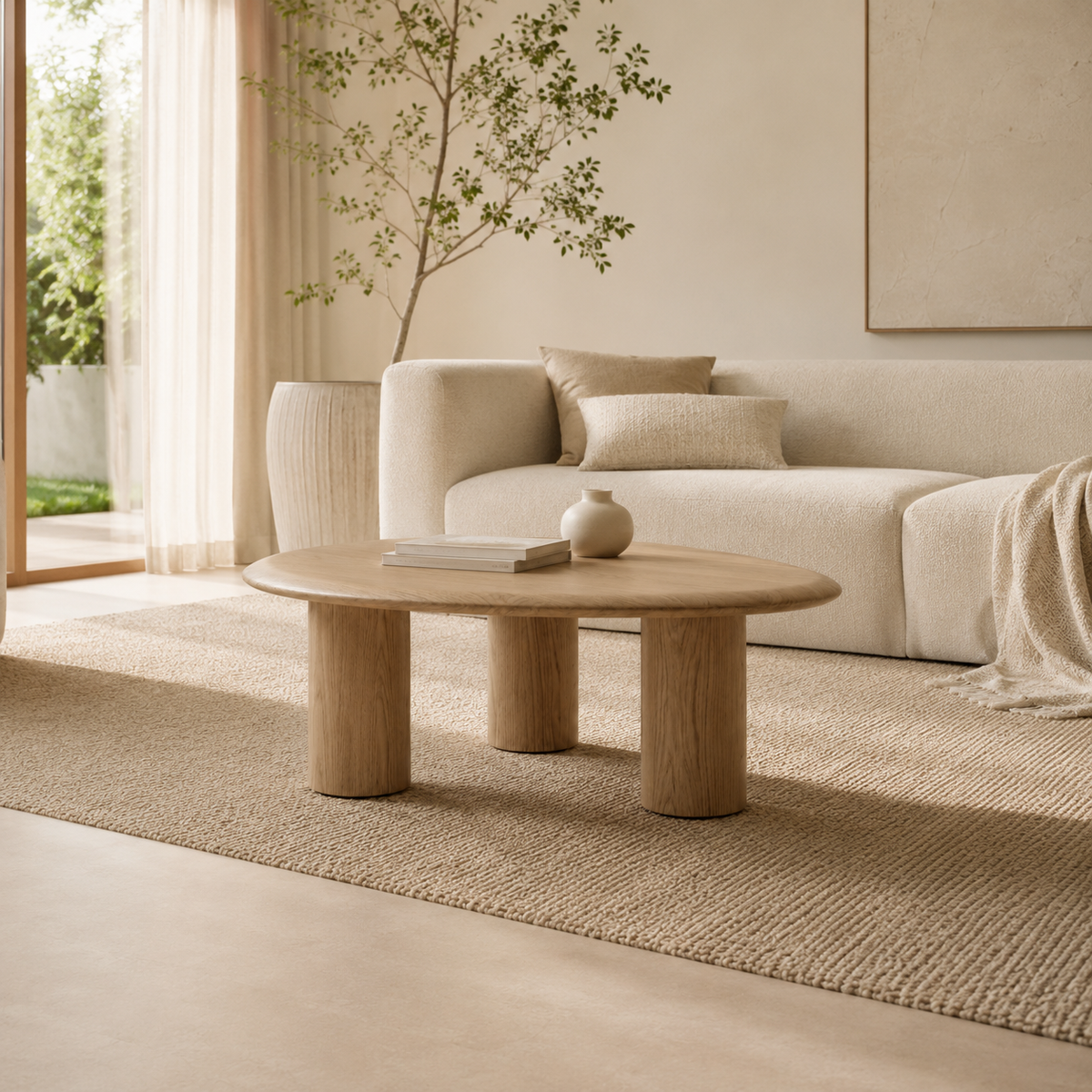 Mesa de centro ovalada de madera, 102 cm