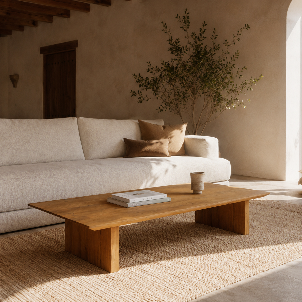Mesa de centro rectangular de madera, 150 cm