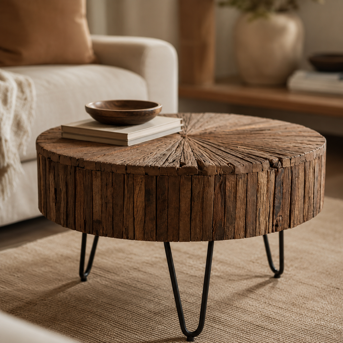 Round wooden coffee table, 70 cm