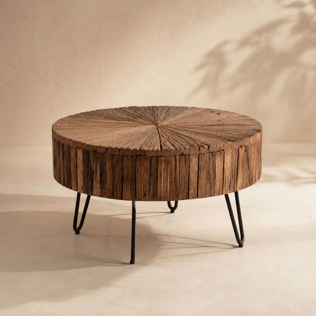 Mesa de centro redonda de madera, 70 cm