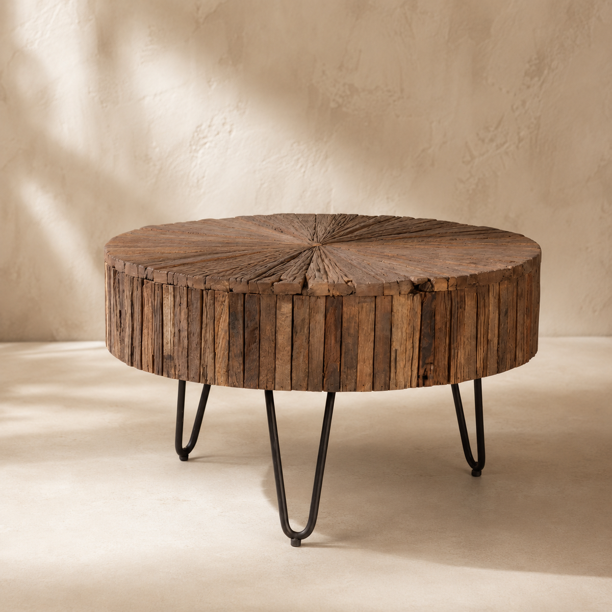 Mesa de centro redonda de madera, 70 cm