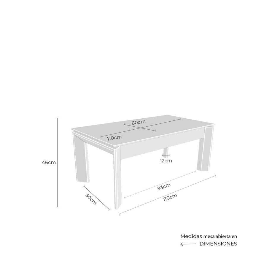 Mesa de centro elevable Marenia, porcelánico, 110 × 60 cm