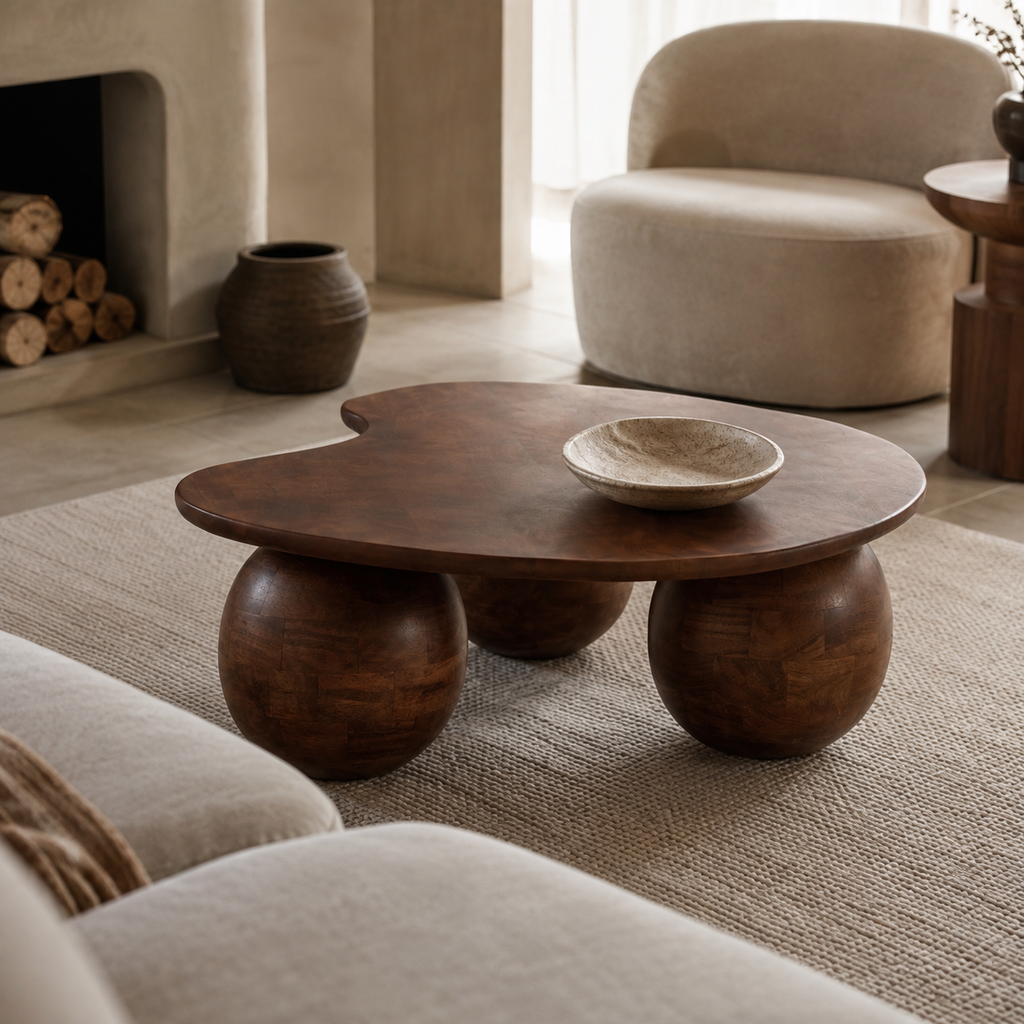 Mesa de centro ovalada de madera, 107 cm