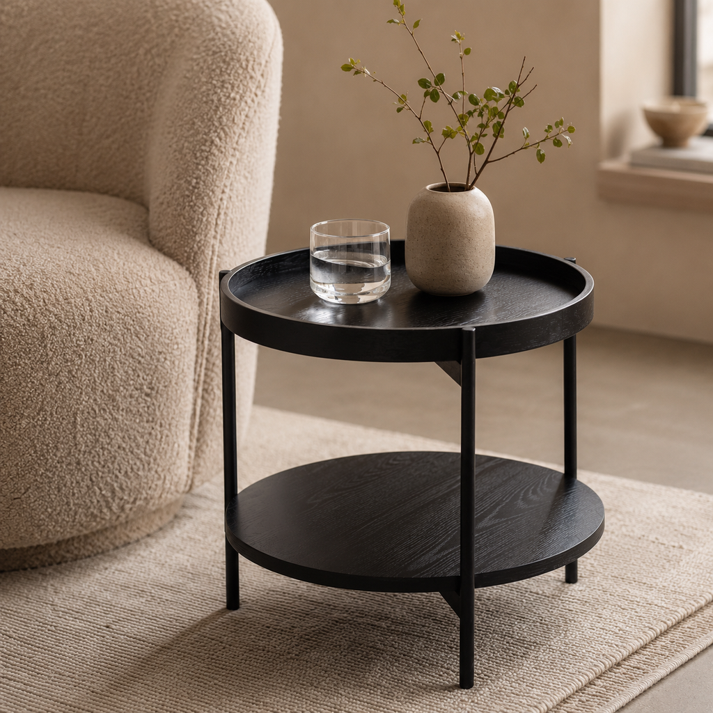 Mesa de centro redonda de madera, 50 cm