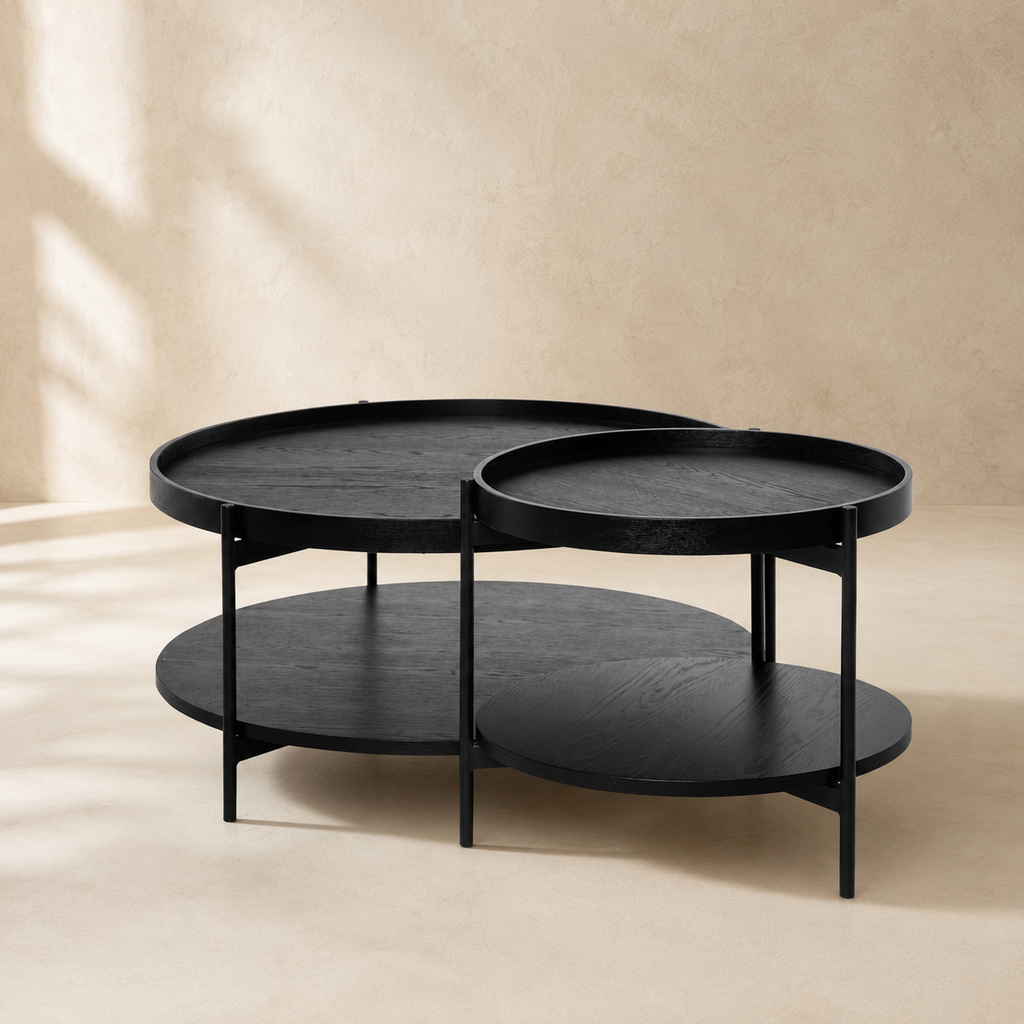 Mesa de centro redonda de madera, 50 cm