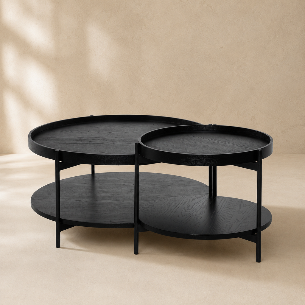 Mesa de centro redonda de madera, 50 cm