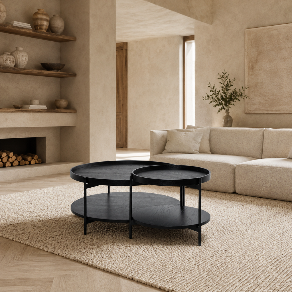 Mesa de centro redonda de madera, 50 cm